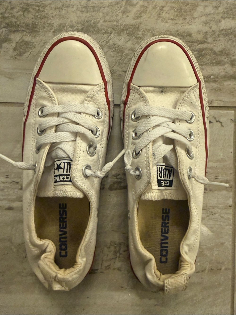 Converse White Low Top Canvas Sneakers with Red Trim